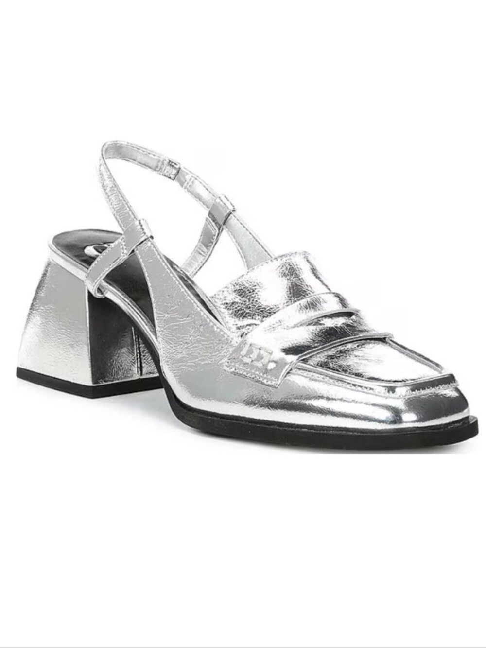 GB Gianni Bini Slingback Heeled Loafers Sz 8 Silver Metallic Crinkle Leather NEW